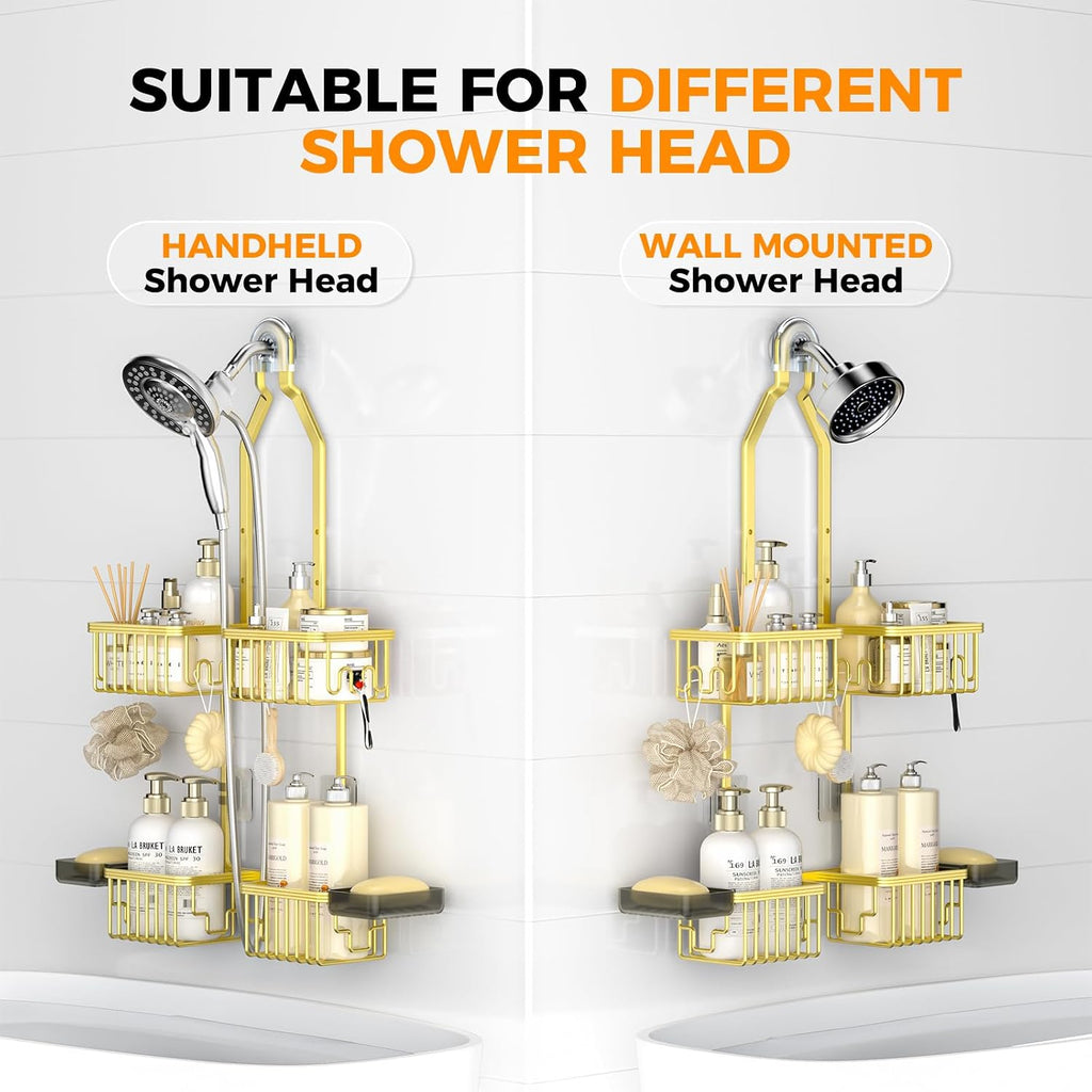Adjustable Aluminum Shower Caddy Hanging for Handheld Showerhead, Gold