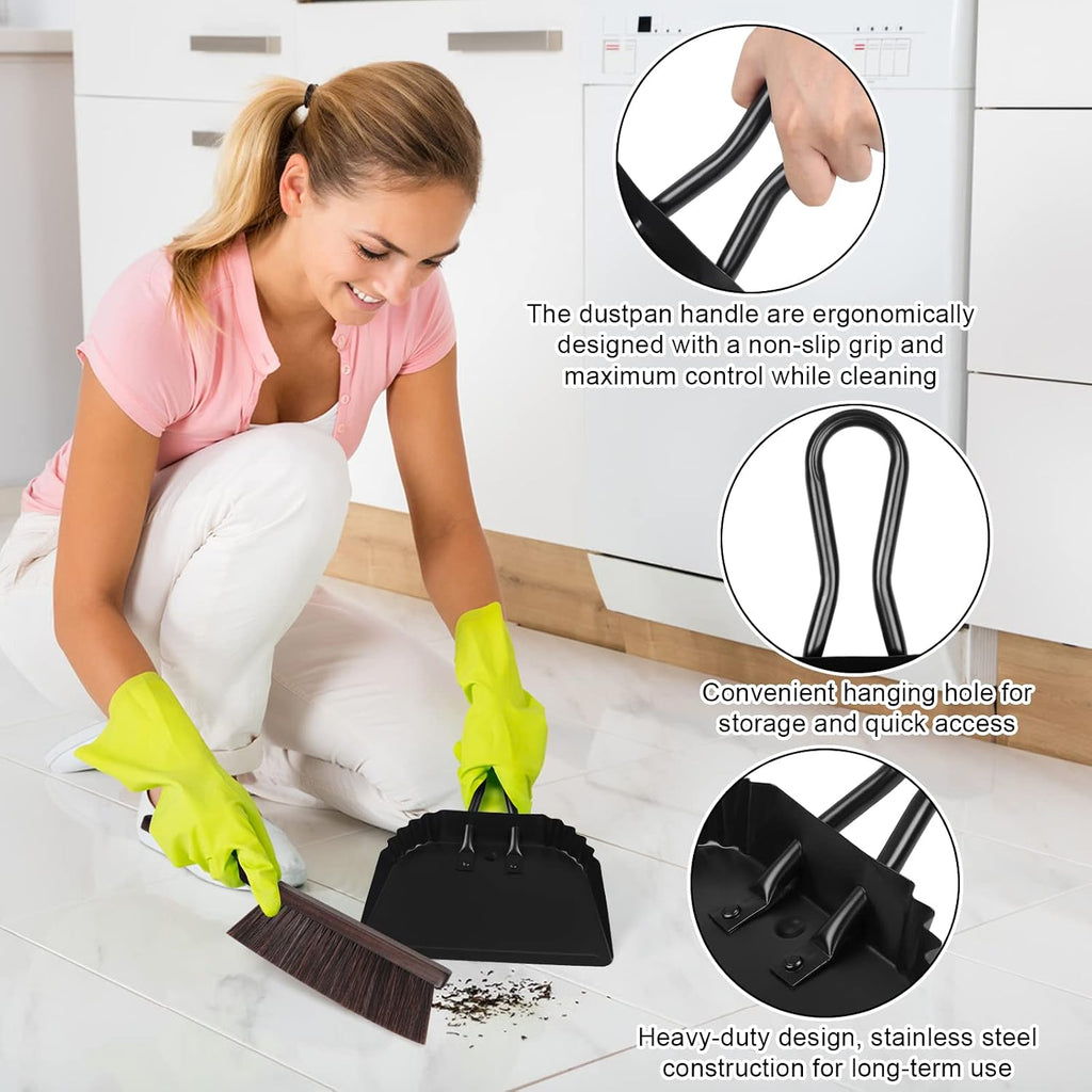 Heavy-Duty Metal Dust Pan-10”Wide Handheld Angled Dustpan with Grip Handle