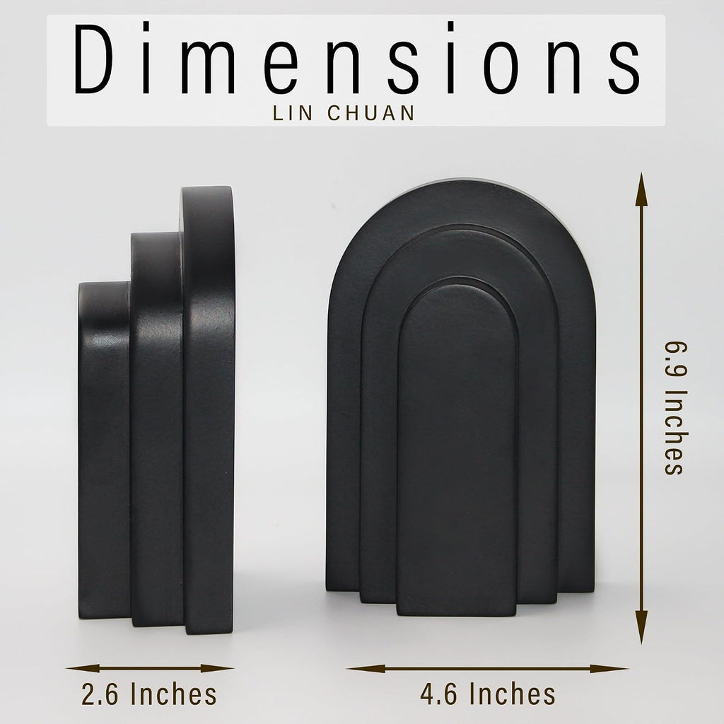LIN CHUAN Heavy Duty Bookends for Shelves, Set of 2, Matte Black