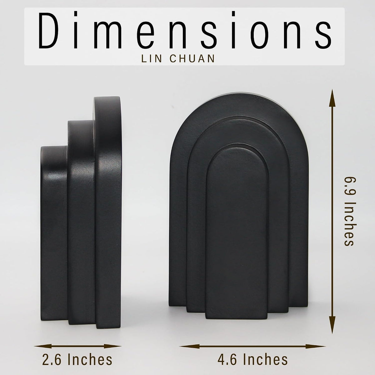 LIN CHUAN Heavy Duty Bookends for Shelves, Set of 2, Matte Black