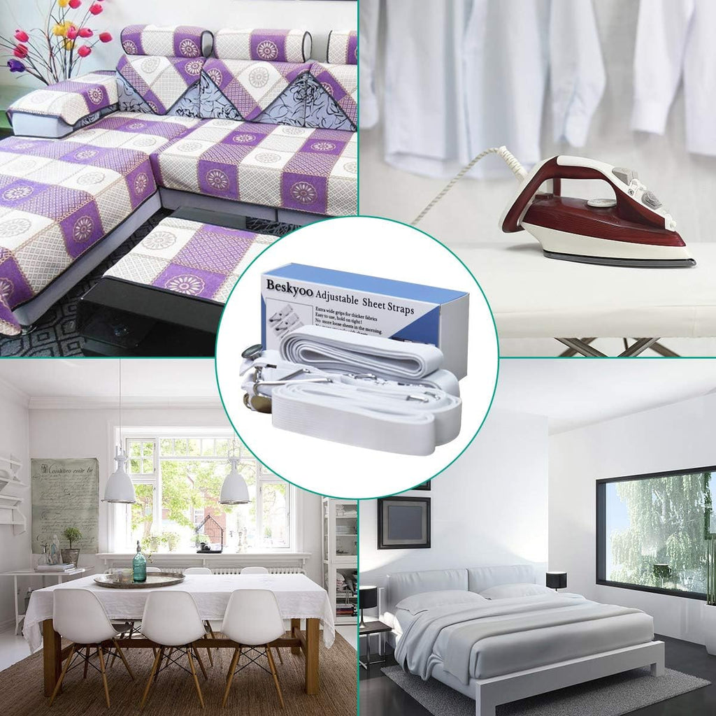 Bed Sheet Holder Straps- Adjustable Fitted Sheet Clips Bed Sheet Fastener Suspenders Elastic Gripper Holder Used for Bed Sheets,Mattress Covers, Sofa Cushion(Set of 4)