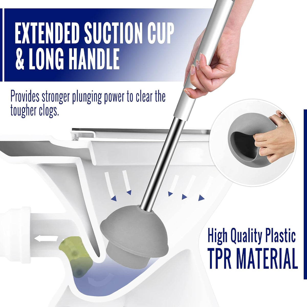True Fresh Toilet Brush and Plunger Set with Holder Caddy -Stainless Steel Brush and Toilet Plunger for Heavy Duty -2-in-1 Scrubber Combo with Hidden Tweezer & Extendable Plastic Handle