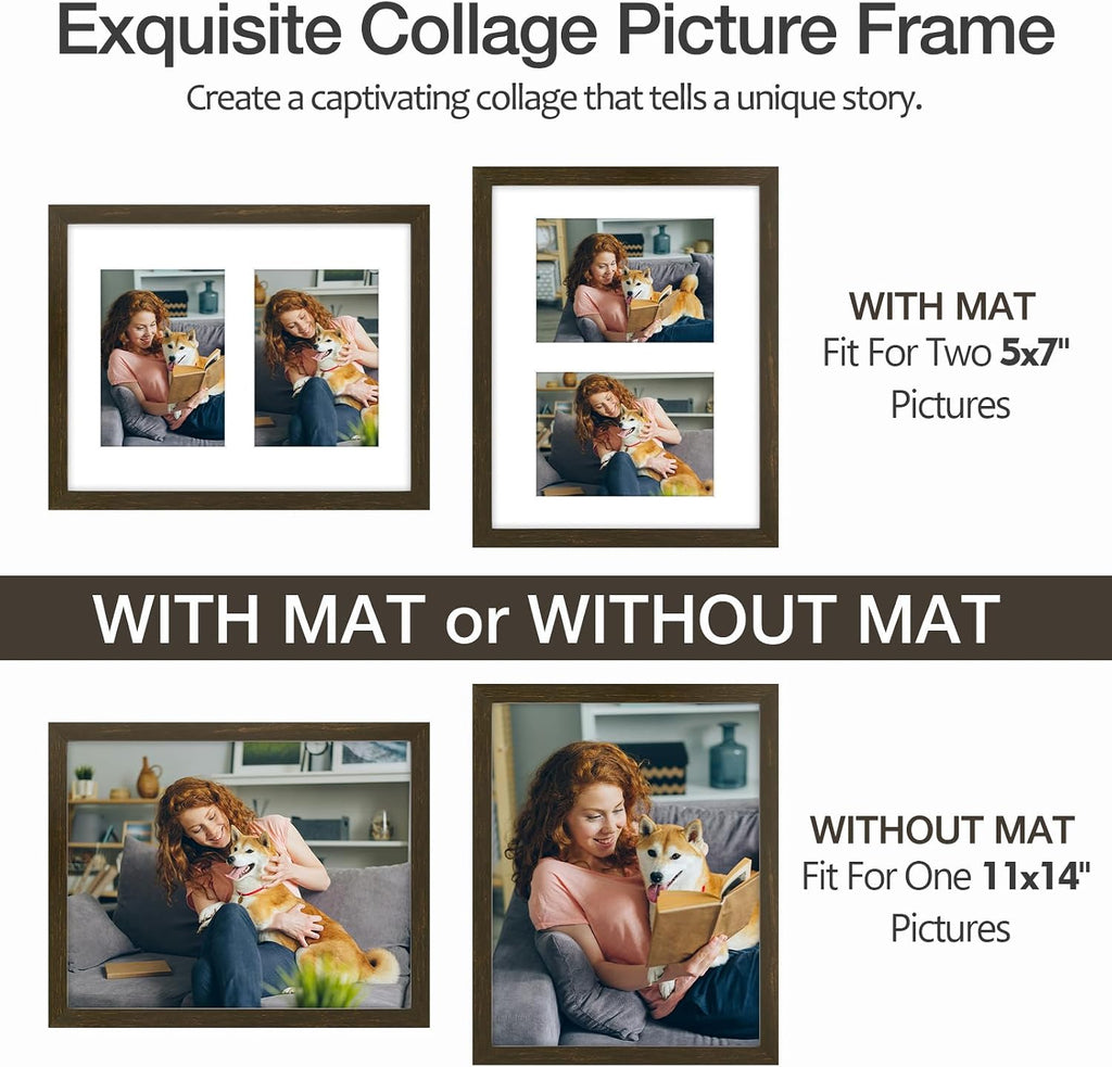 Golden State Art 11x14 Dark Brown Wood Frame - for Two 5x7 Pictures, 1 Pack