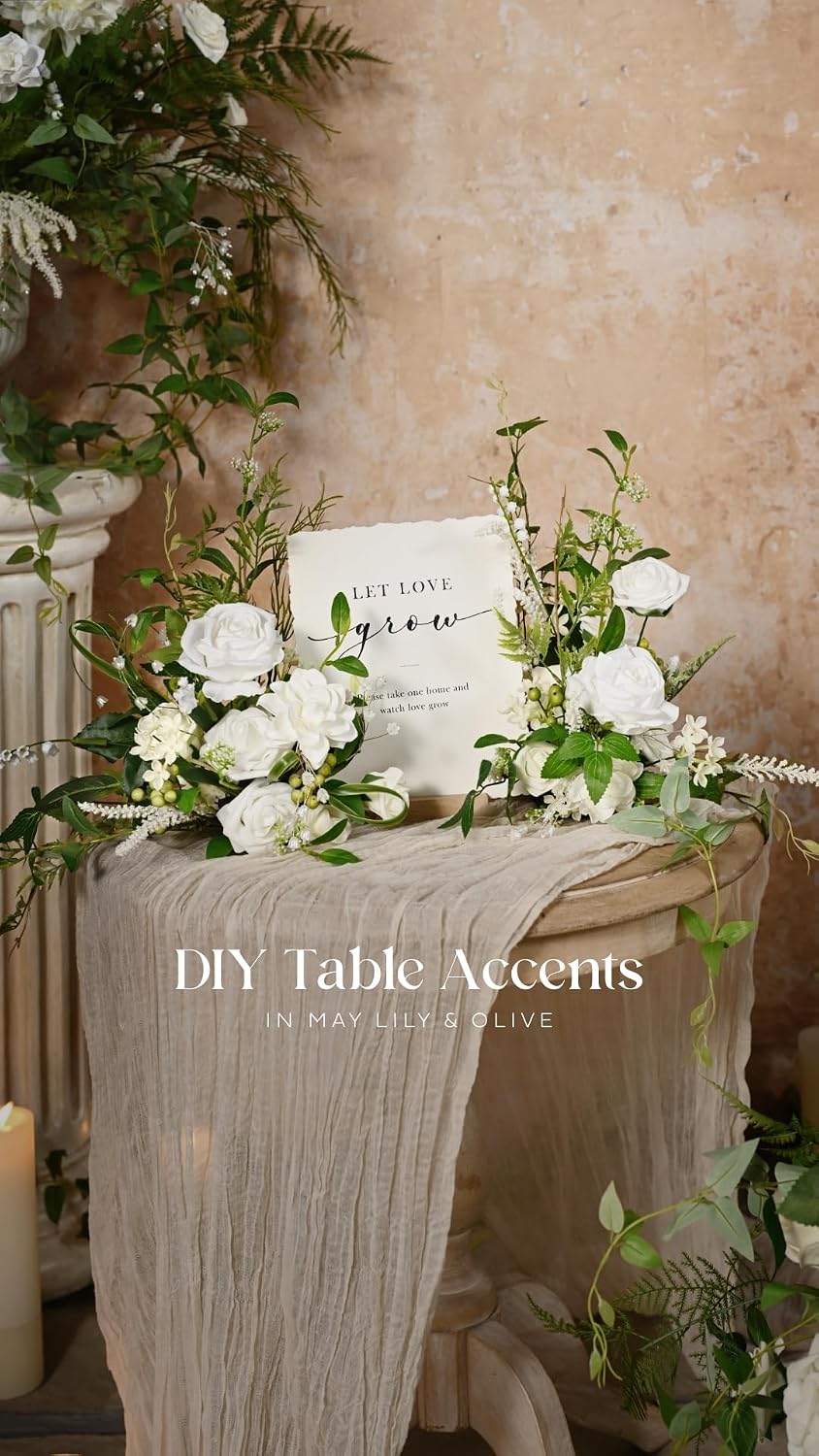Ling's moment Artificial Flowers 50Pcs White Roses Decor w/Stems