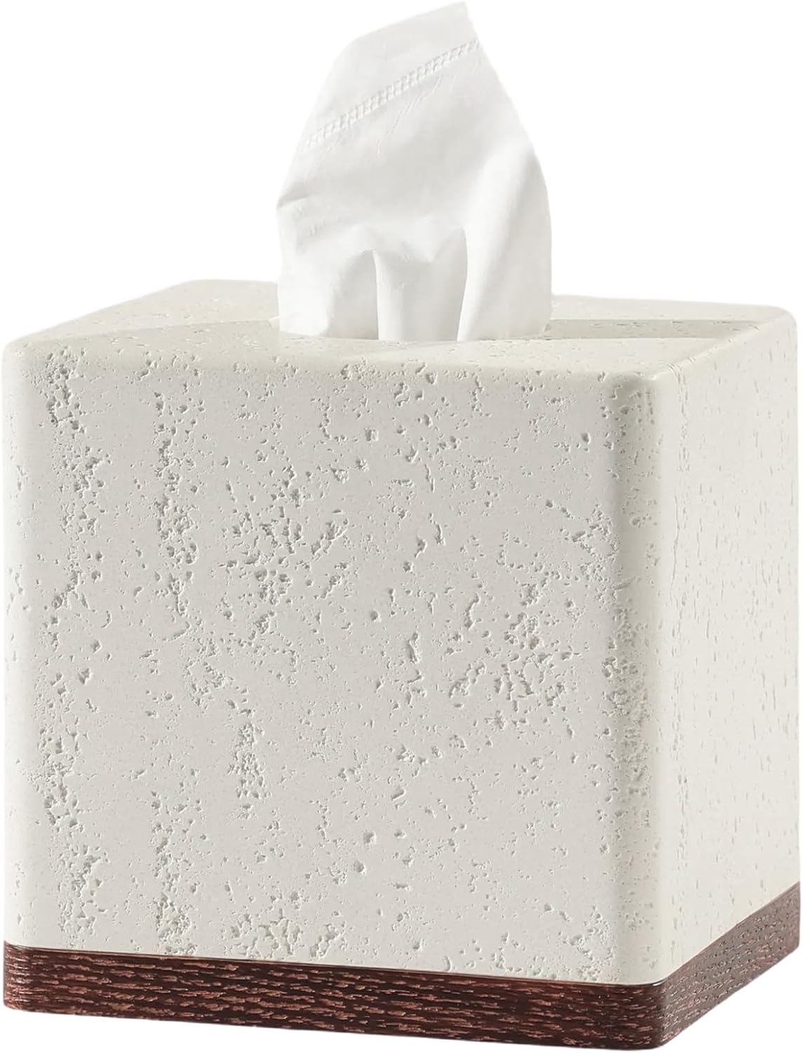 Tissue Box Cover Square, Modern Facial Tissue Holder, Off White Wooden