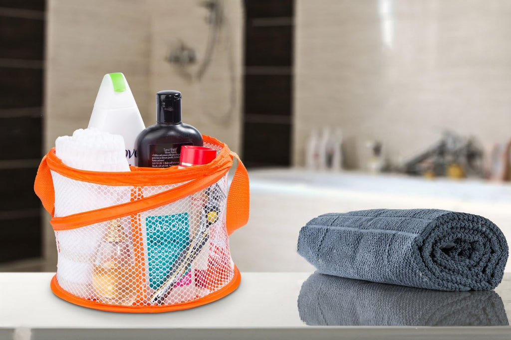 Handy Laundry Portable Shower Caddy – Collapsible Mesh Organizer with Handle, Quick Dry, Large Compartments for Dorm, College, Gym, Travel, Camp, Bathroom Essentials (Orange)