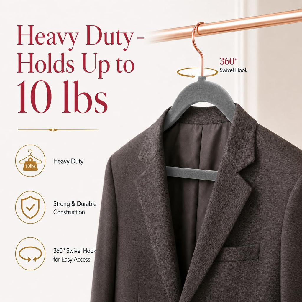 Smartor Grey Velvet Hangers 50 Pack, Non Slip Rose Gold Hook Felt Hangers