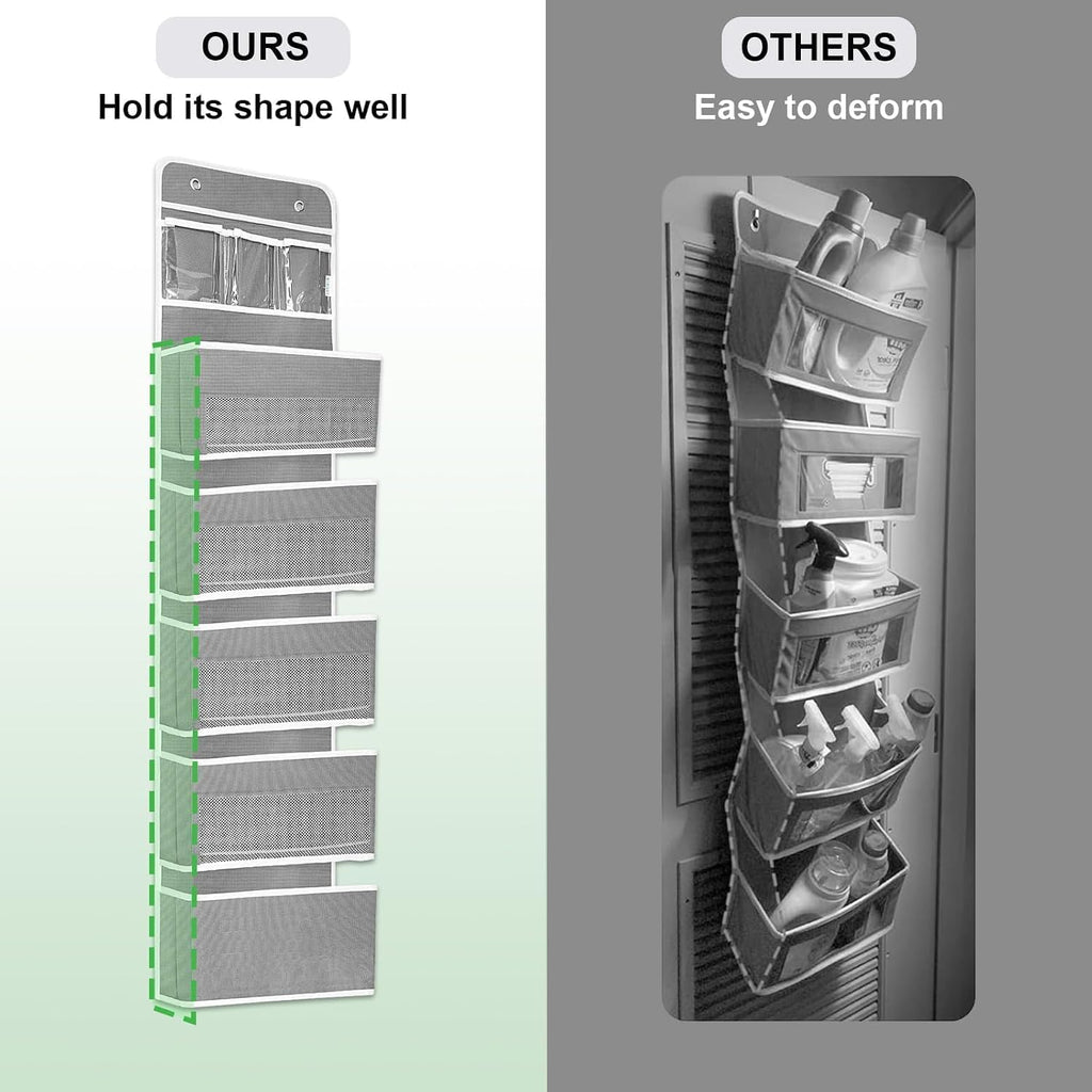 Over the Door Organizer 6 Shelves & 8 Pockets, Zippered Divider, Grey