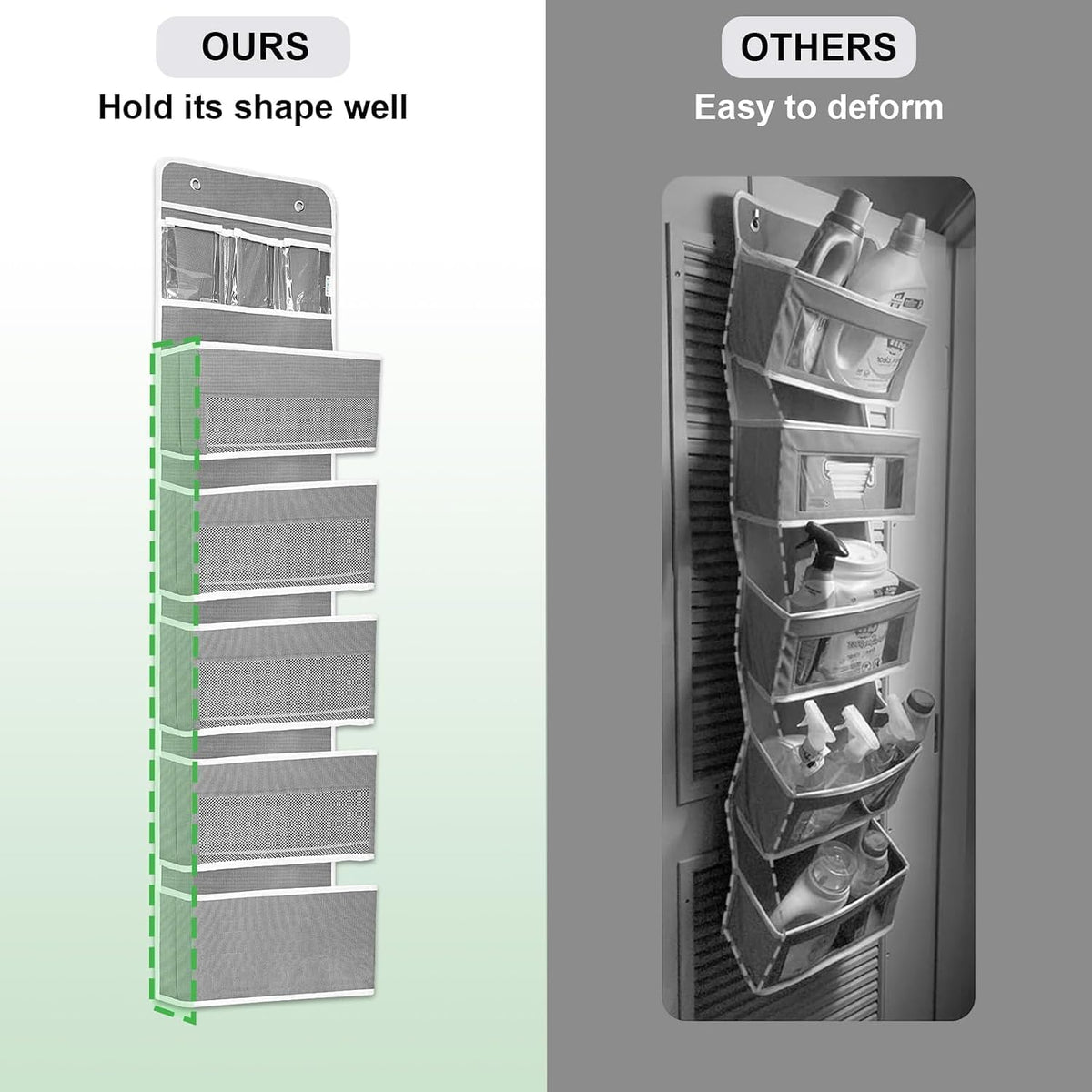 Over the Door Organizer 6 Shelves & 8 Pockets, Zippered Divider, Grey
