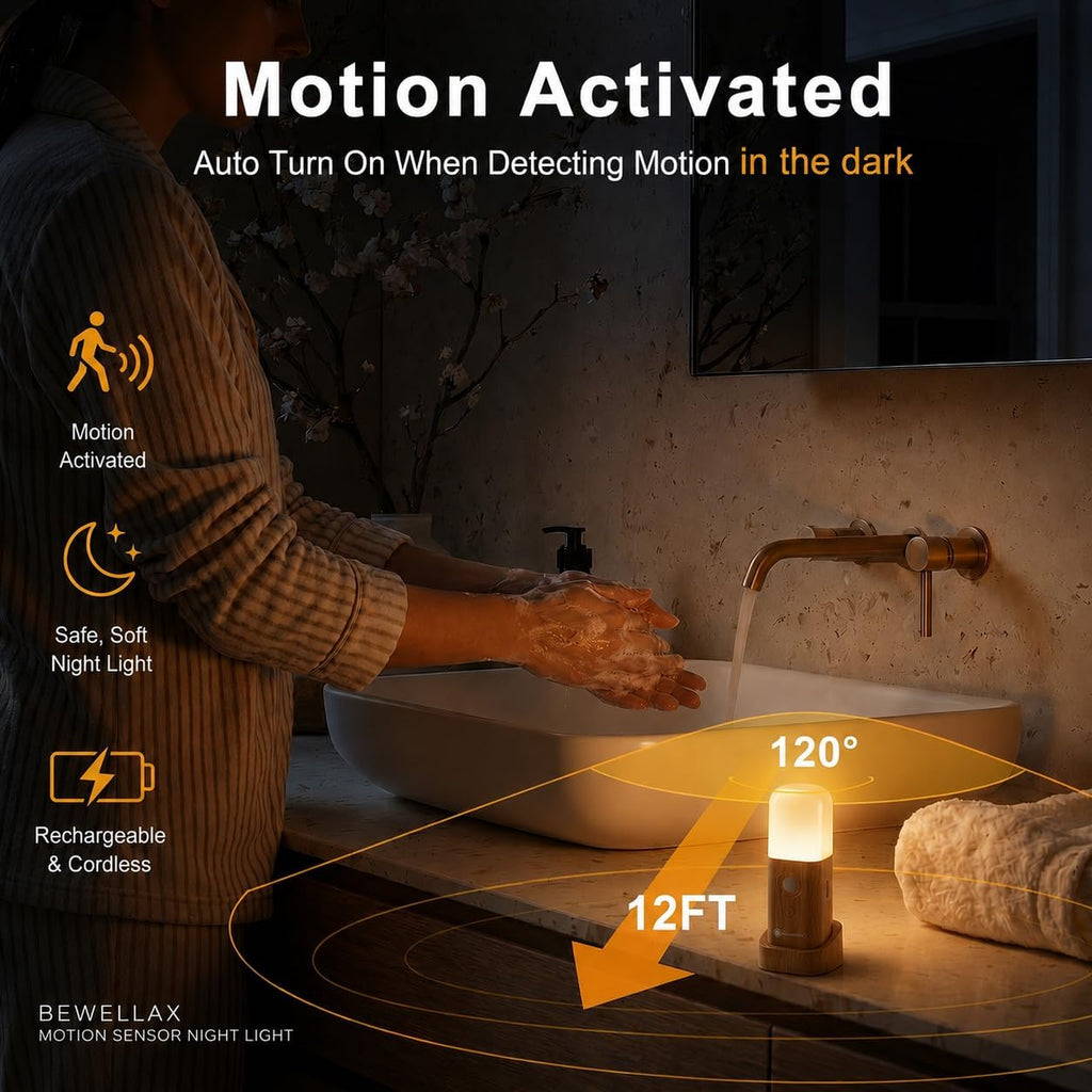 Motion Sensor Night Light, Rechargeable Magnetic LED Lamp, 2 Pack