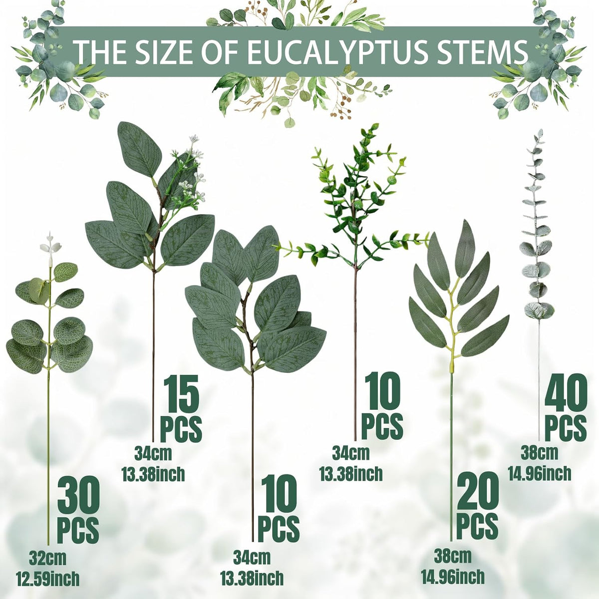 125 Pcs 6 Kinds Mixed Artificial Eucalyptus Stems