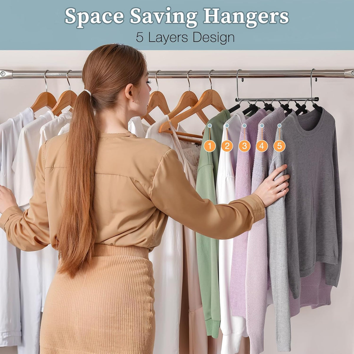 Space Saving Shirt Hanger 5 in 1 Non Slip Coat Hanger Black 2 Pack