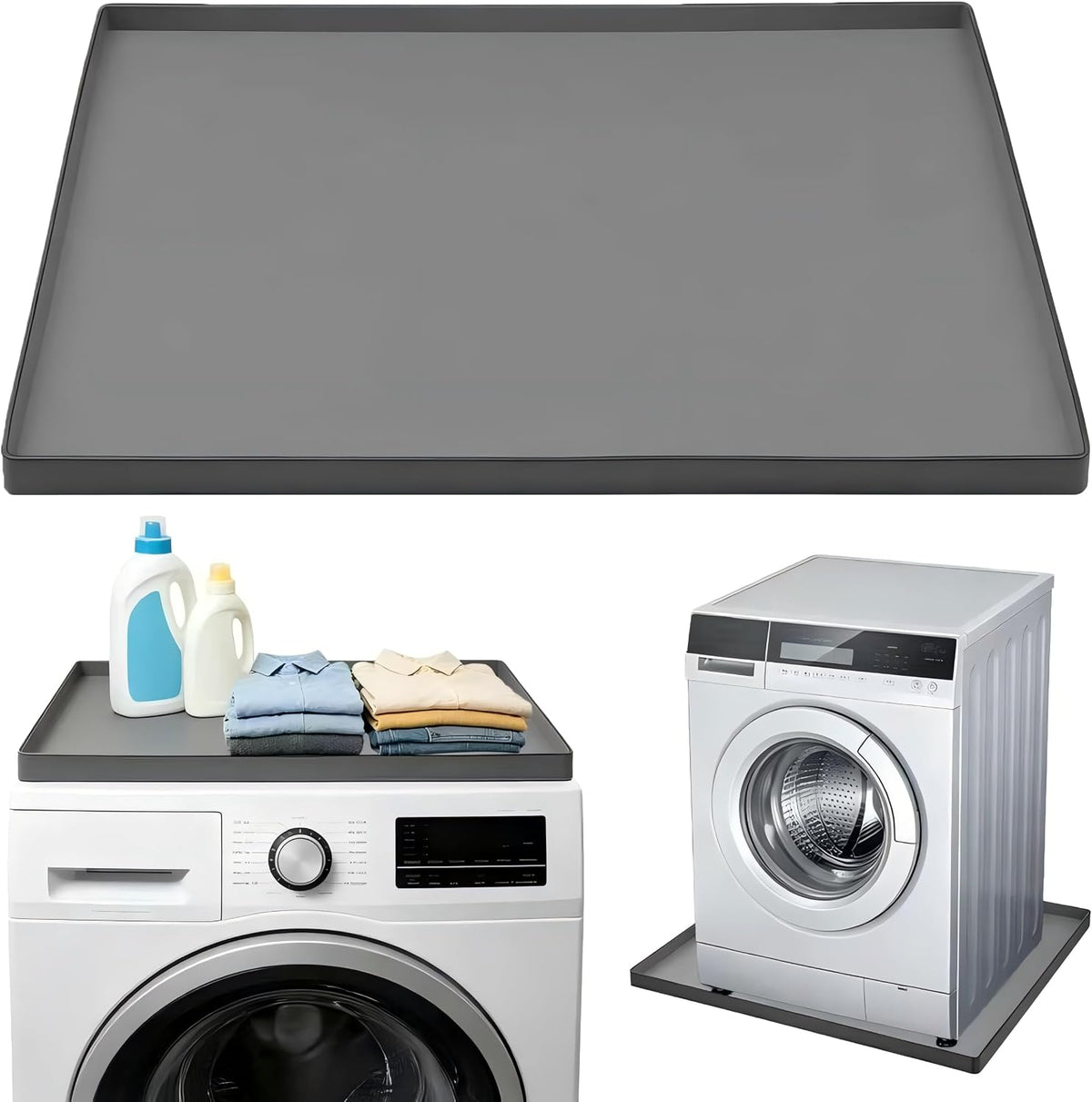 27"x27" Washing Machine Drain Pan Silicone Mat with 0.78" Raised Edge