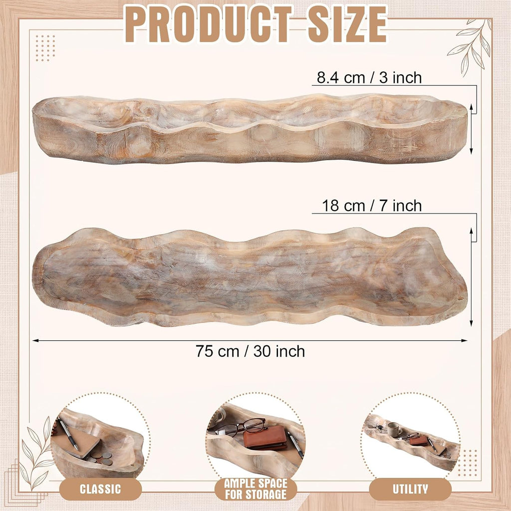 Nuogo 1 Pcs 30 Inch Wooden Decorative Dough Bowl, Wave Shaped