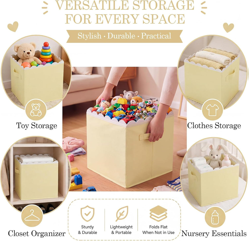 Yalikop 6 Pcs Yellow Scalloped Cube Storage Bins 11 Inch Fabric Basket