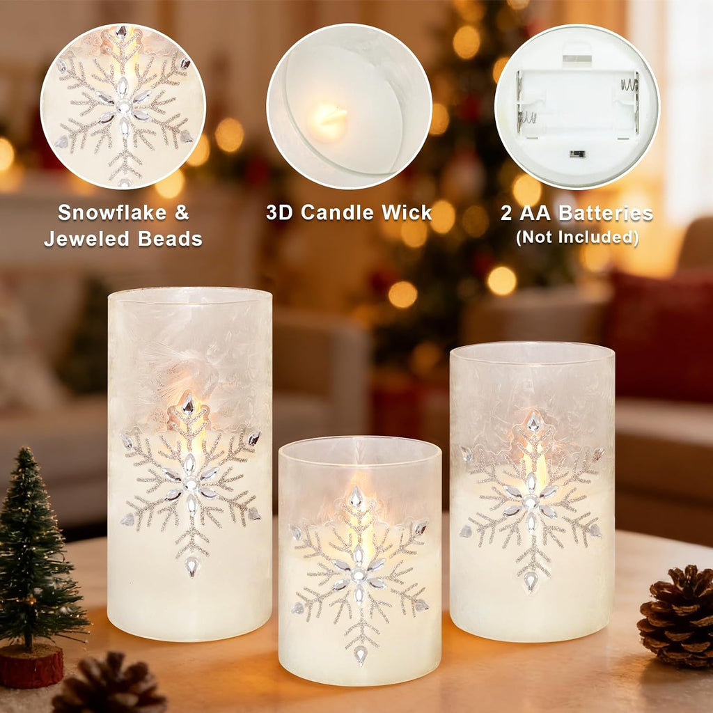 Crystal Club Christmas Flameless Candles, Battery Powered LED Candles