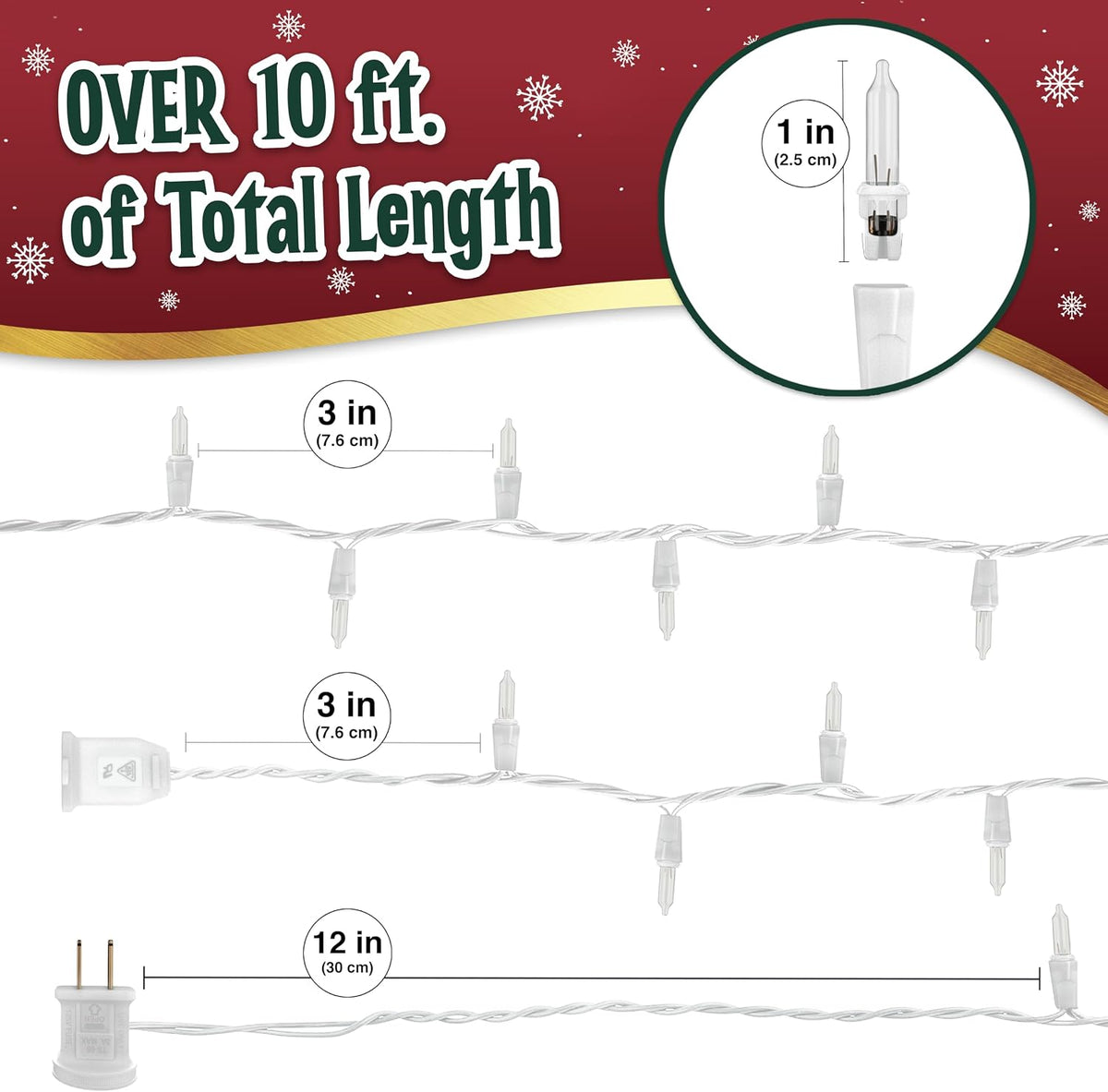 White Christmas Lights for Tree - 50 Mini Light String | 10.4 Feet Long