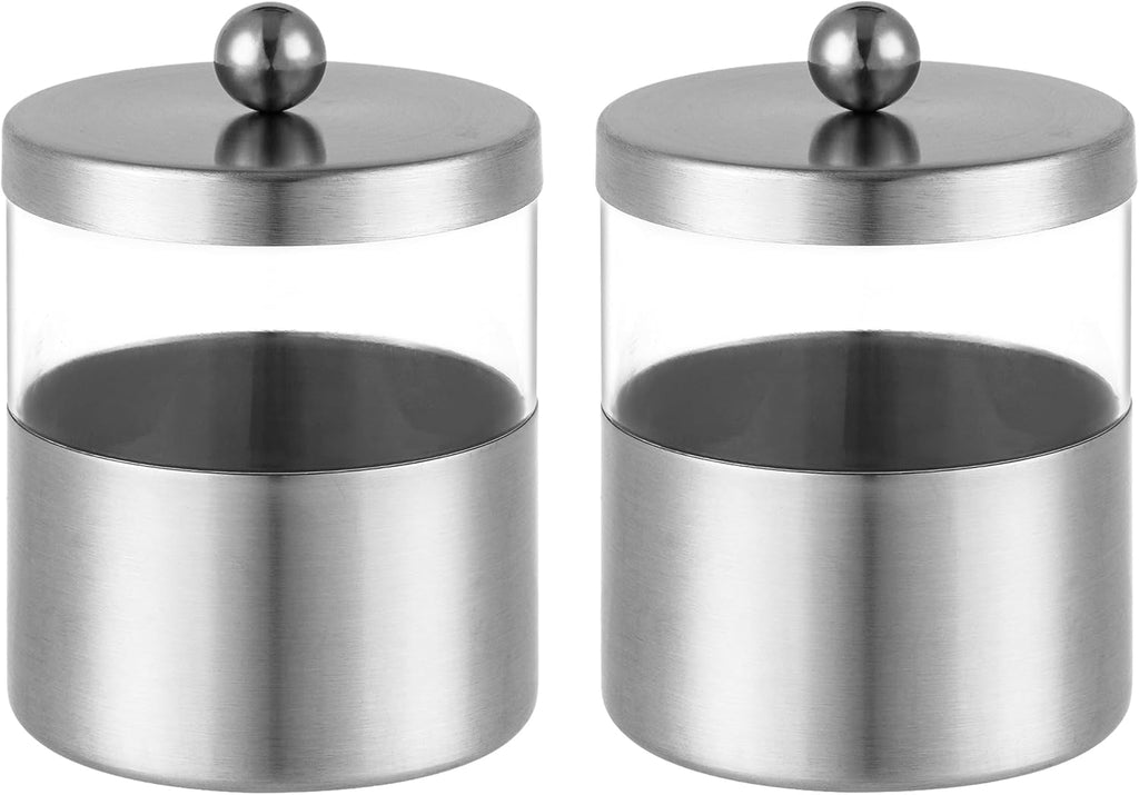 Gaussra Apothecary Jars, Qtip Holder, Bathroom Jar with Stickers - 2 Pack