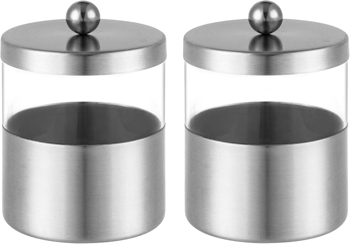 Gaussra Apothecary Jars, Qtip Holder, Bathroom Jar with Stickers - 2 Pack