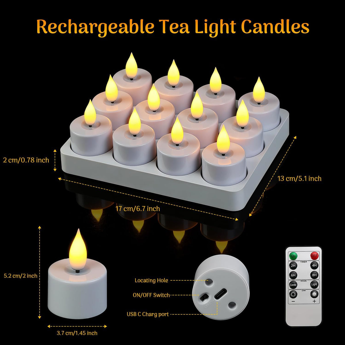 Lacasa Rechargeable LED Tea Lights, 12 Pack Flameless Candles with Remote