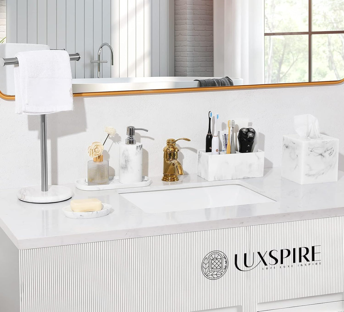 Luxspire 5 Slots Toothbrush Holders, Resin, Gravel White
