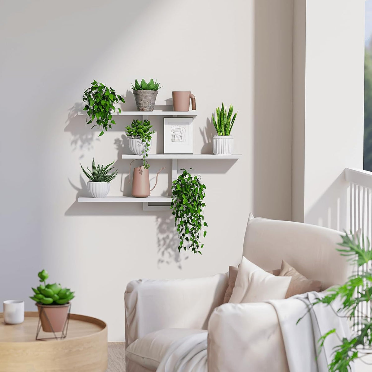 Homode Floating Shelves, Set of 3 Wooden Hanging Shelves, White