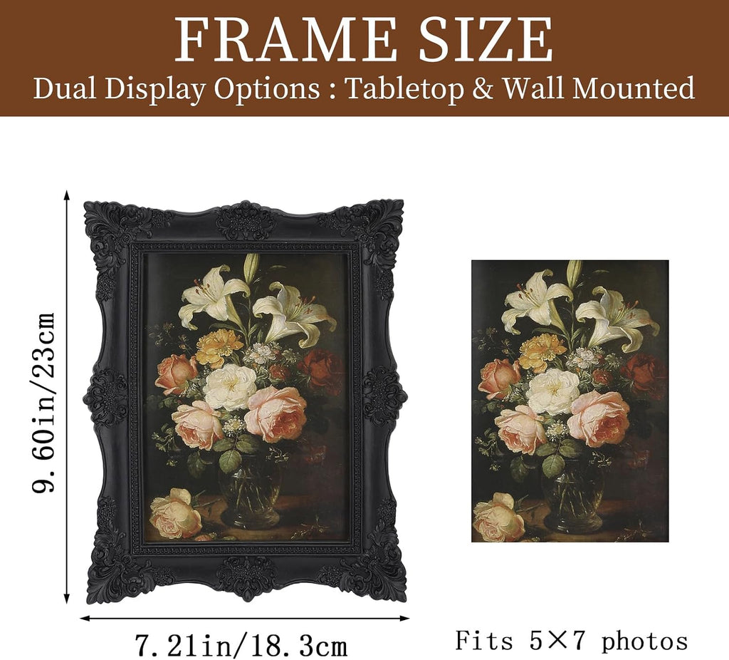 5x7 Vintage Picture Frames -5x 7 Antique Picture Frame, Ornate Frames 5 X 7 With Glass Front For Tabletop Photo Display And Wall Hanging, Victorian Poster Frame 5 By 7 (Black, 5X7)