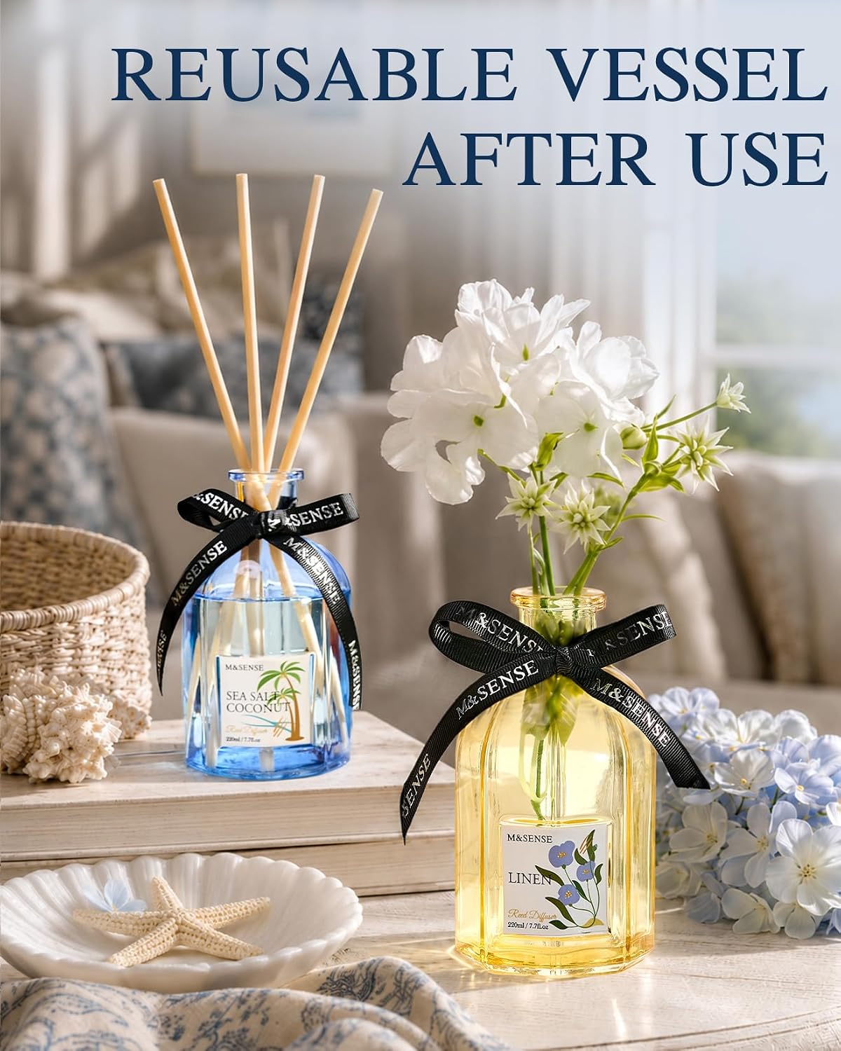 M&SENSE Reed Diffuser, Sandalwood Lavender, 7.7 oz Natural Essential Oil