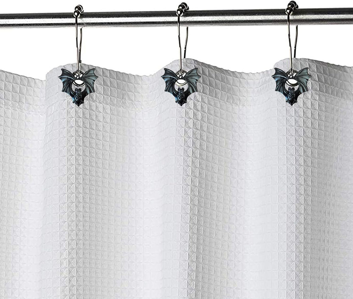 Set of 12 Bats Shower Curtain Hooks Rings Halloween Party Supplies Haunted House Decoration Stainless Steel Rustproof (Black-Bat_Style2)