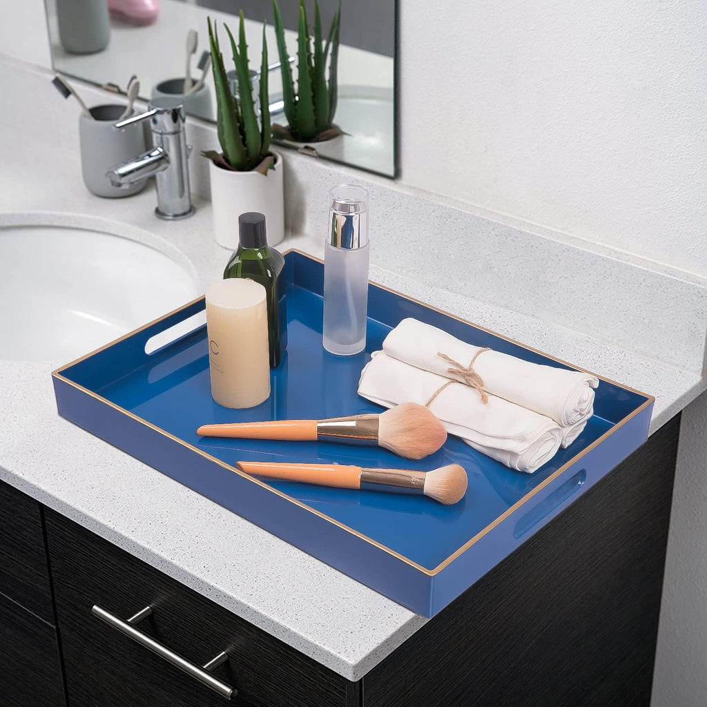 MAONAME Royal Blue Decorative Tray, Rectangular Serving Tray with Handles