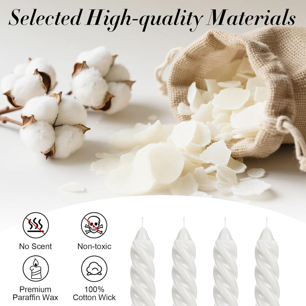 Tobeape 10" White Spiral Taper Candle Sticks 4 Pack, Unscented & Dripless