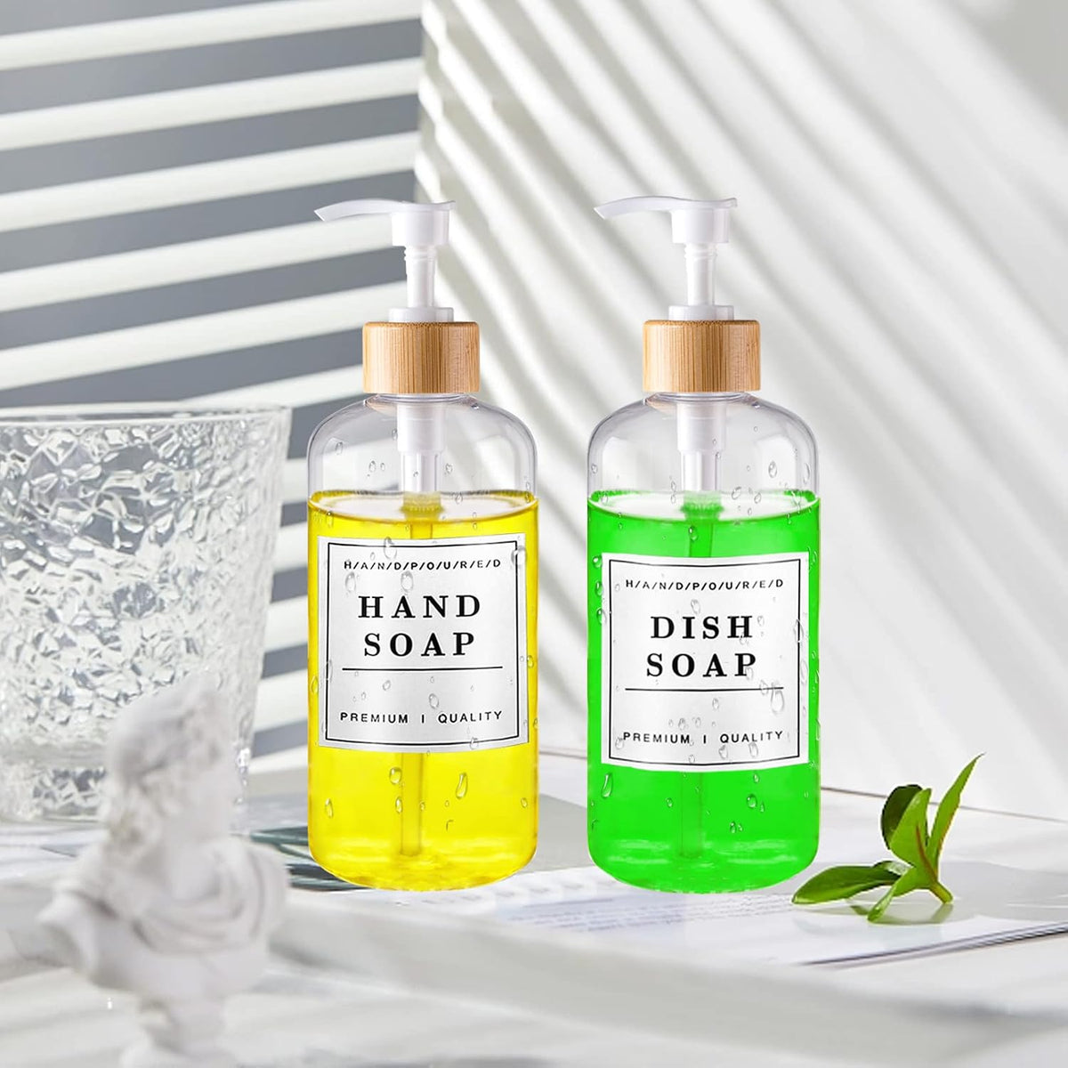 Clear Plastic Soap Dispenser Set - 16oz Refillable for Kitchen, Bathroom Shampoo & Conditioner