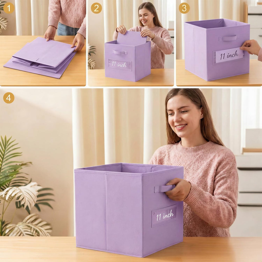 Storage Bins,11" Cube Storage Bin with Labels,10pcs,Purple