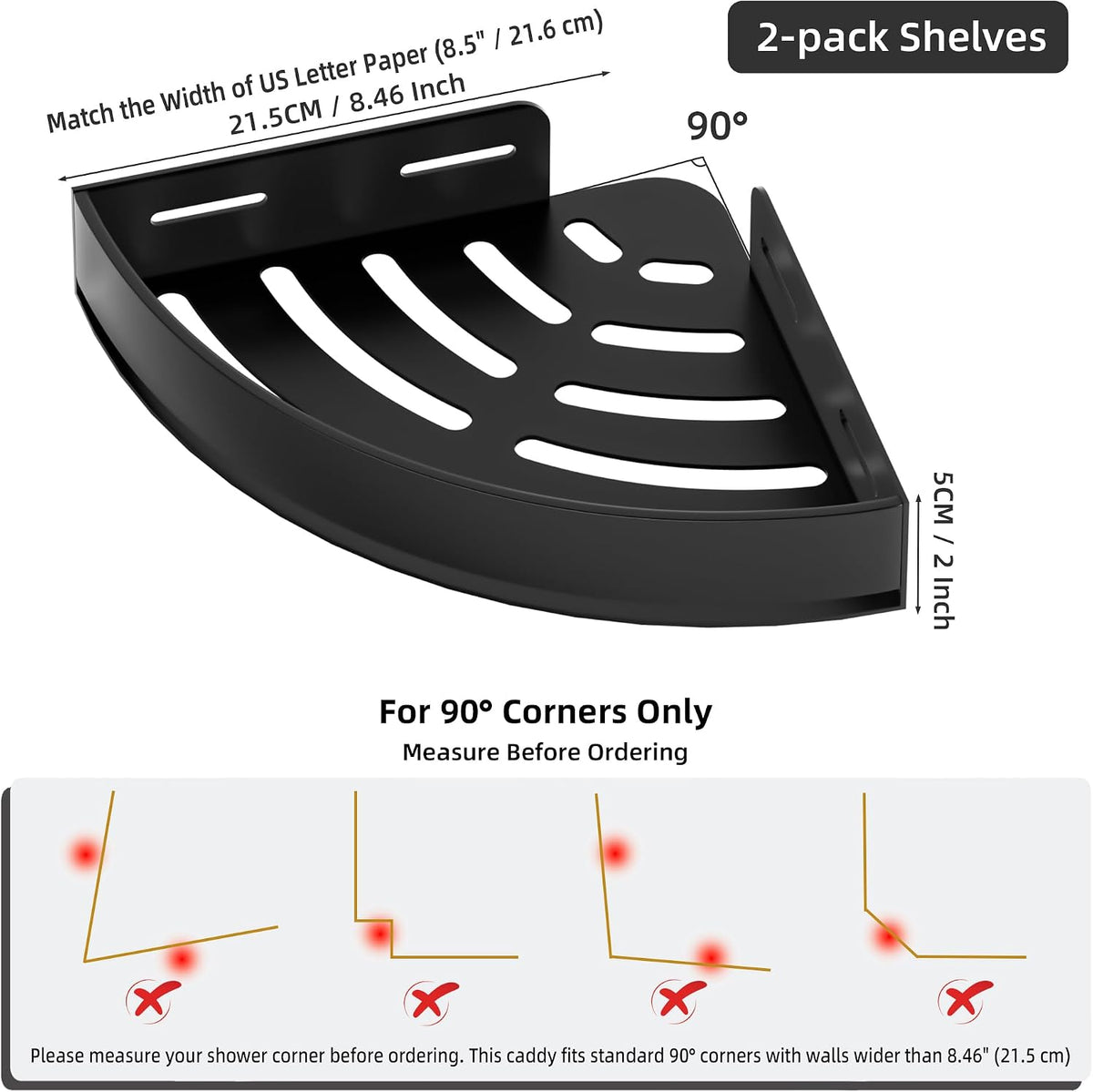 Wisfame Black Corner Shower Caddy, Triangle Shower Shelf No Drilling, Metal