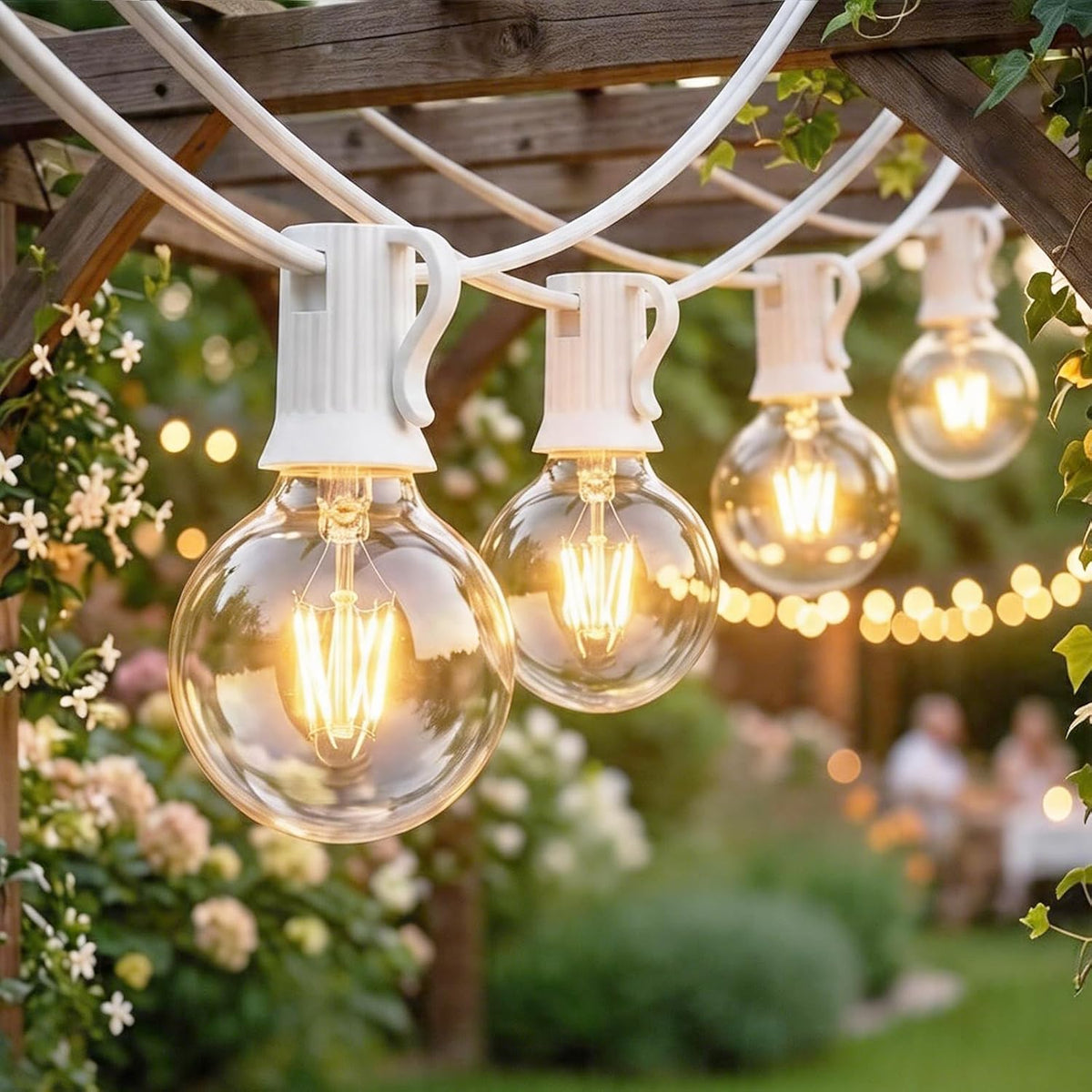 Afirst White Outdoor String Lights 50FT with 53 Glass Bulbs Waterproof Patio Lights for Wedding Home Garden Backyard Party