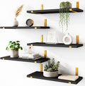Fixwal Width 4.75 Inches Floating Wall Shelves, Set of 5, Black Gold