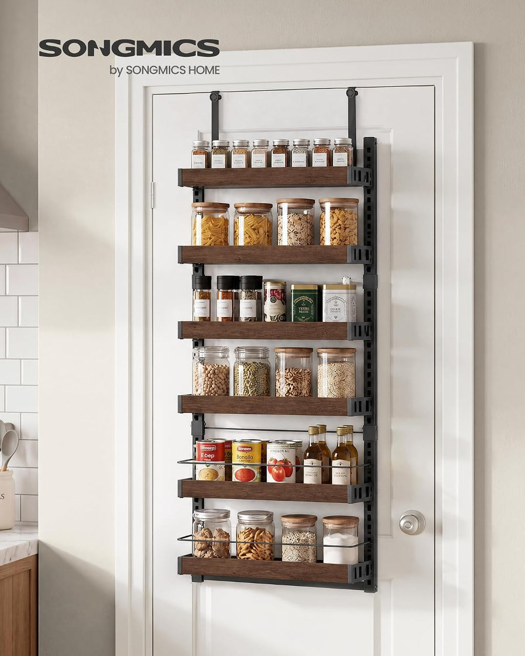 SONGMICS 6-Tier Over the Door Pantry Organizer, Adjustable Spice Rack