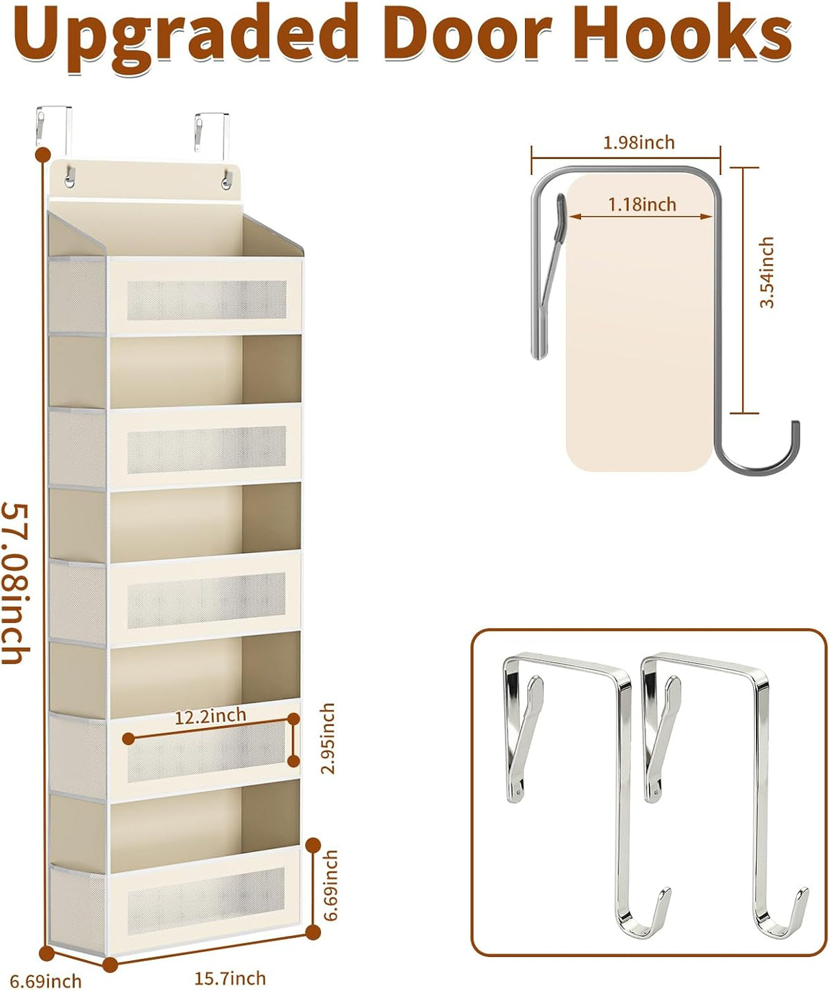 AQOOA 5-Tier Over The Door Organizer 44 lbs Capacity fit Standard Doors