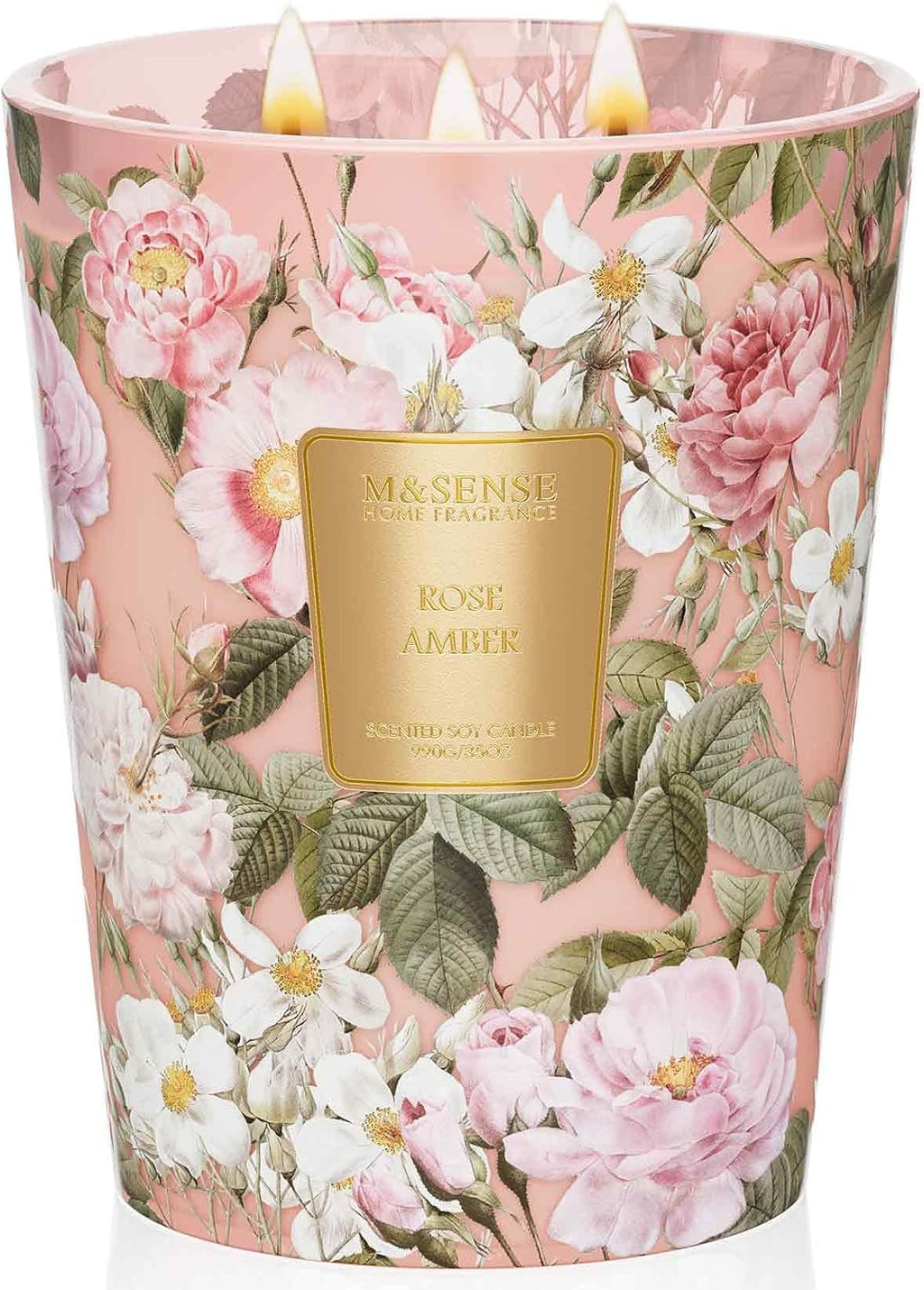 M&SENSE Rose Amber Soy Candle, 35oz 3-Wick, Romantic Women's Gift