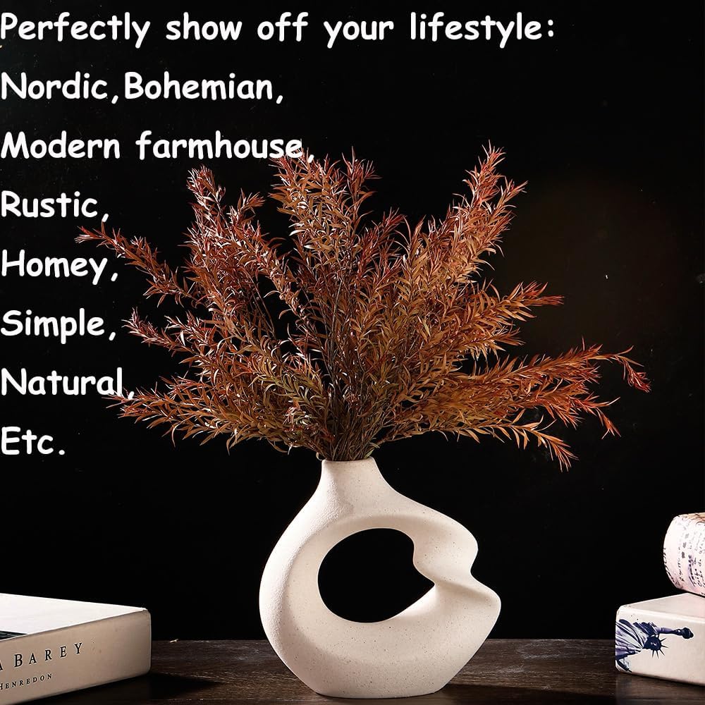 Modern White vase Set of 2,Pampas Grass Ceramic vases for Wedding Party,Aesthetic Flower Vase for Home Decor,Kitchen Tables,Living Room,Bedroom,Console,Wooden Shelf,Office,Coffee Decoration(2 Pcs)