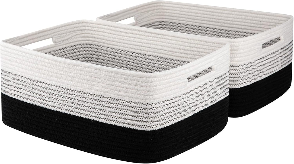 OIASKET Large Storage Basket for Organizing, Woven Rope Basket for Shelves, Closet Organizer Bins for Clothes, Blanket, Toys, Baby Nursery Storage, 17.7" x 13" x 7.87", 2 Packs Gradient Black