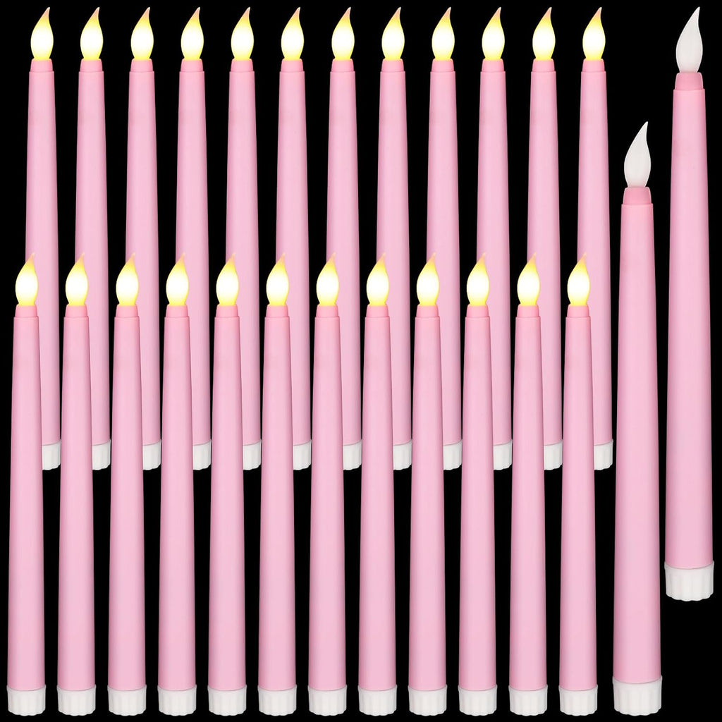 Baquler 25 Pcs 9.7 Inch LED Flameless Taper Candles Bulk, Pink