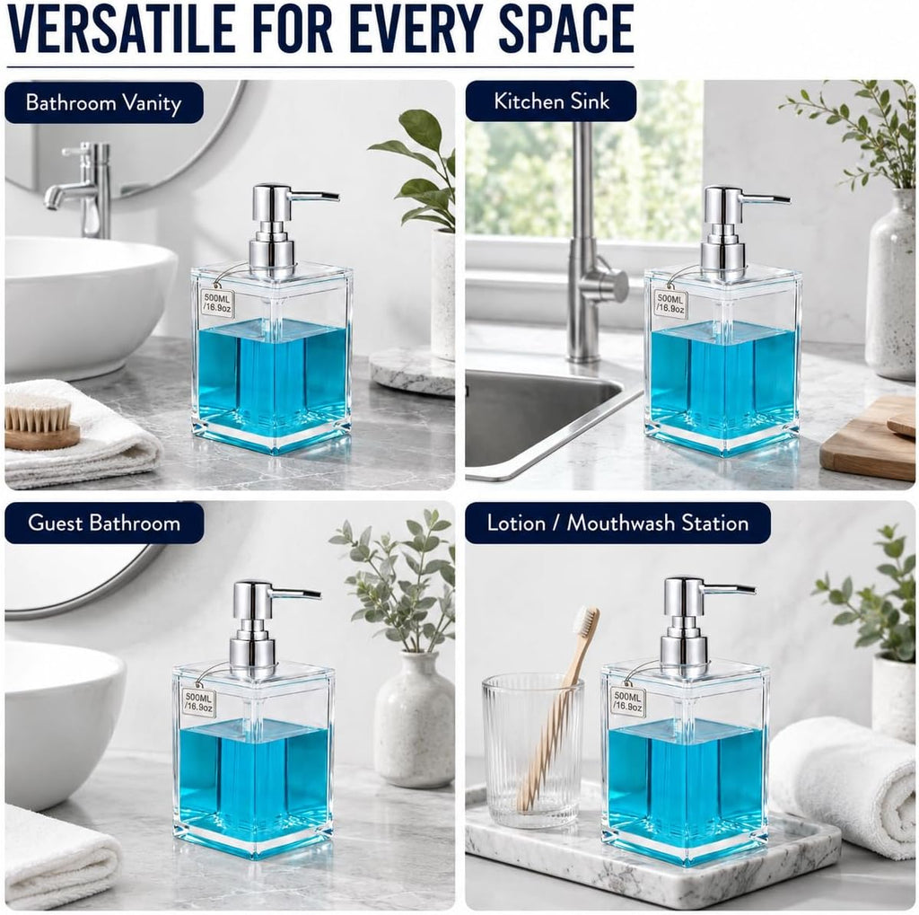 LGURT Clear Acrylic Soap Dispenser, 500ml Hand Soap Pump