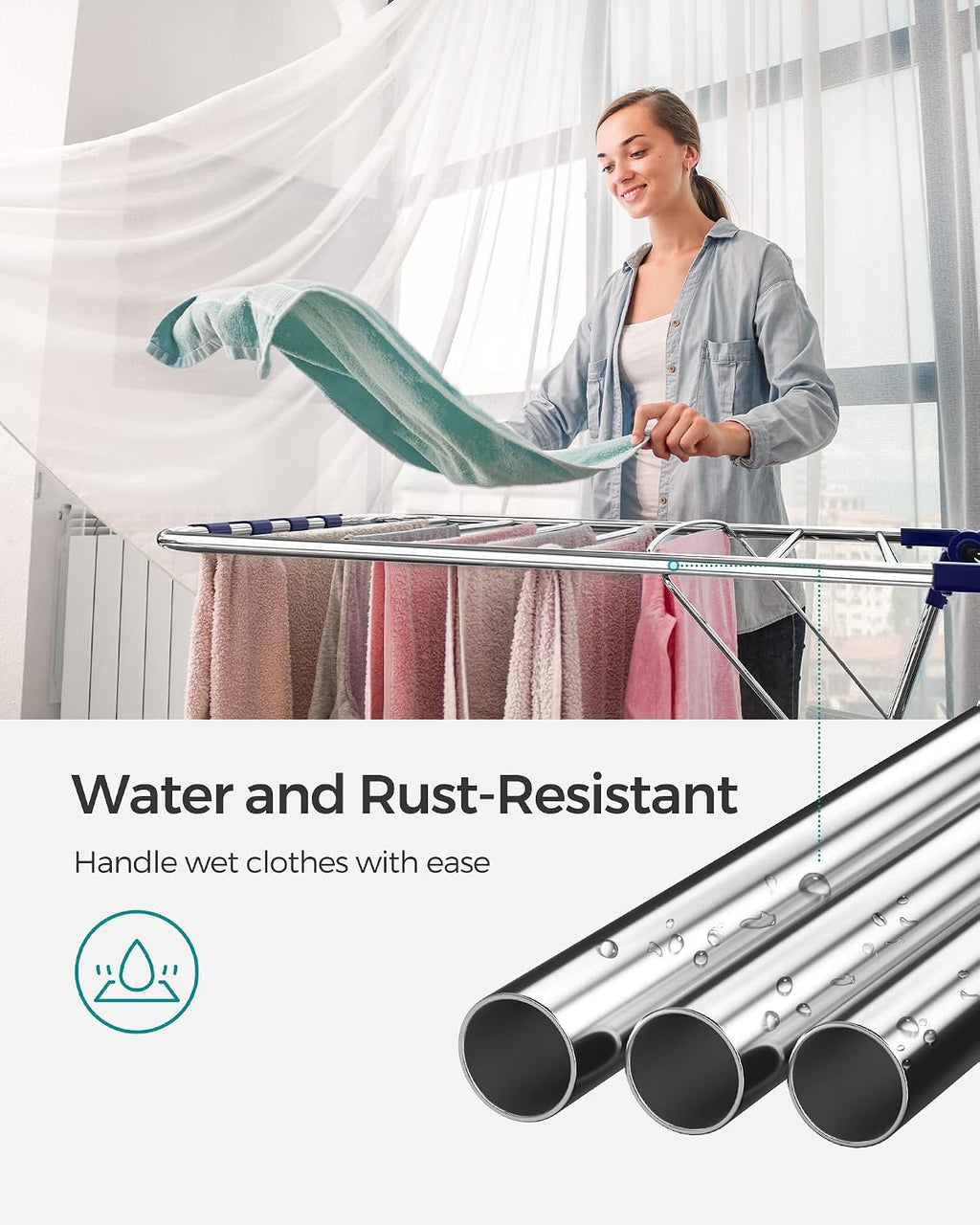 SONGMICS Clothes Drying Rack, Foldable Space-Saving Steel Laundry Rack