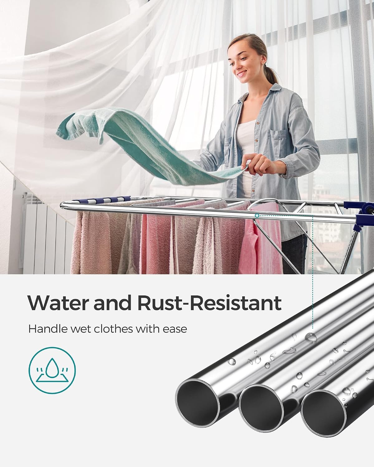 SONGMICS Clothes Drying Rack, Foldable Space-Saving Steel Laundry Rack