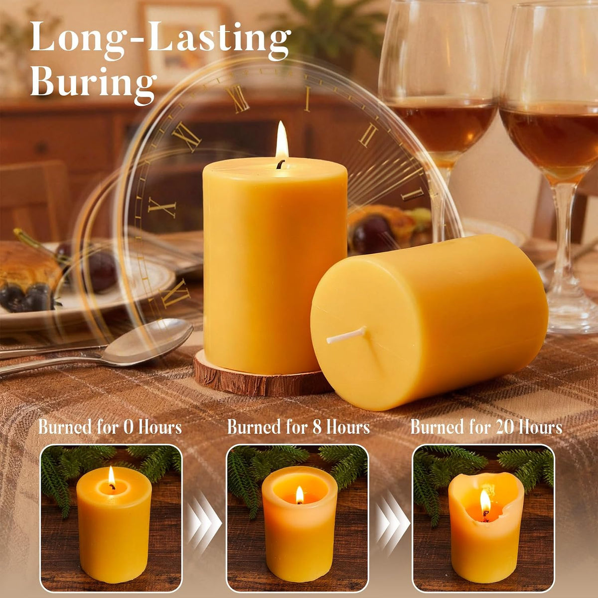 Crenovo 3 Pack Beeswax Pillar Candles,3x4 Inch 100% Pure Organic Natural