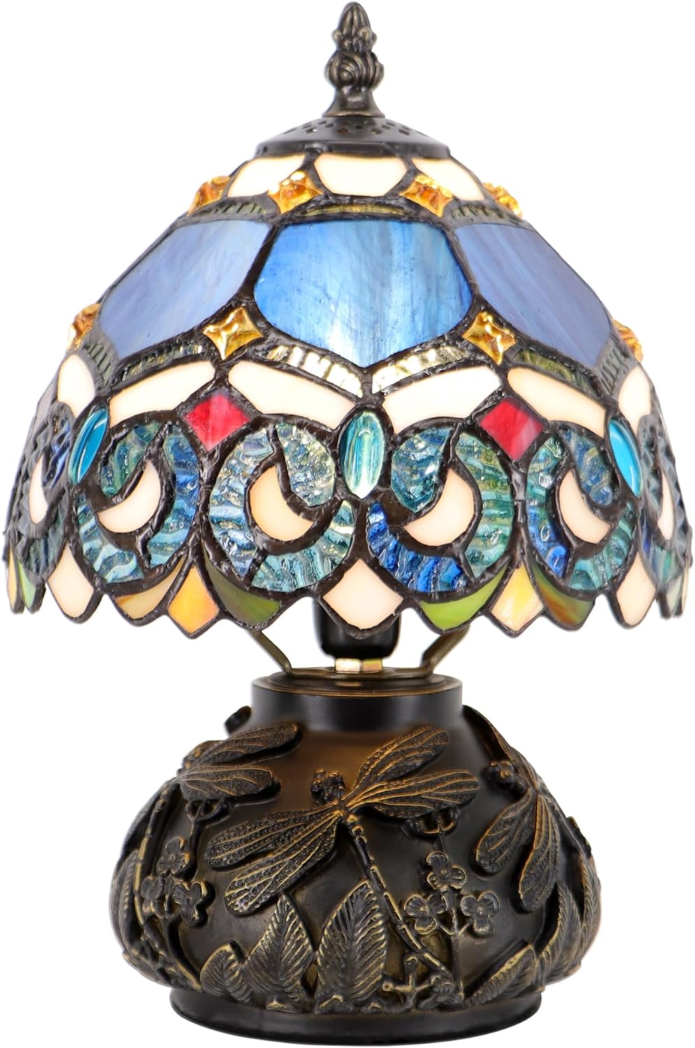 Small Tiffany Mushroom Table Lamp,Mini Memory Sympathy Antique lamp 8X11 Inch (Blue Baroque)