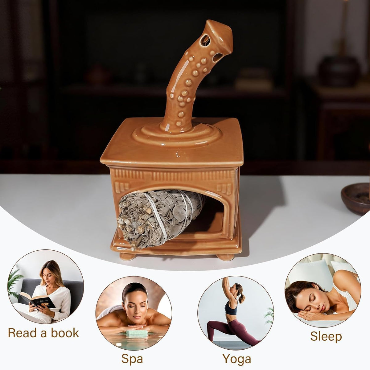 MOUGIGI Ceramic Palo Santo Holder and Mini Chiminea Smudge Bowl