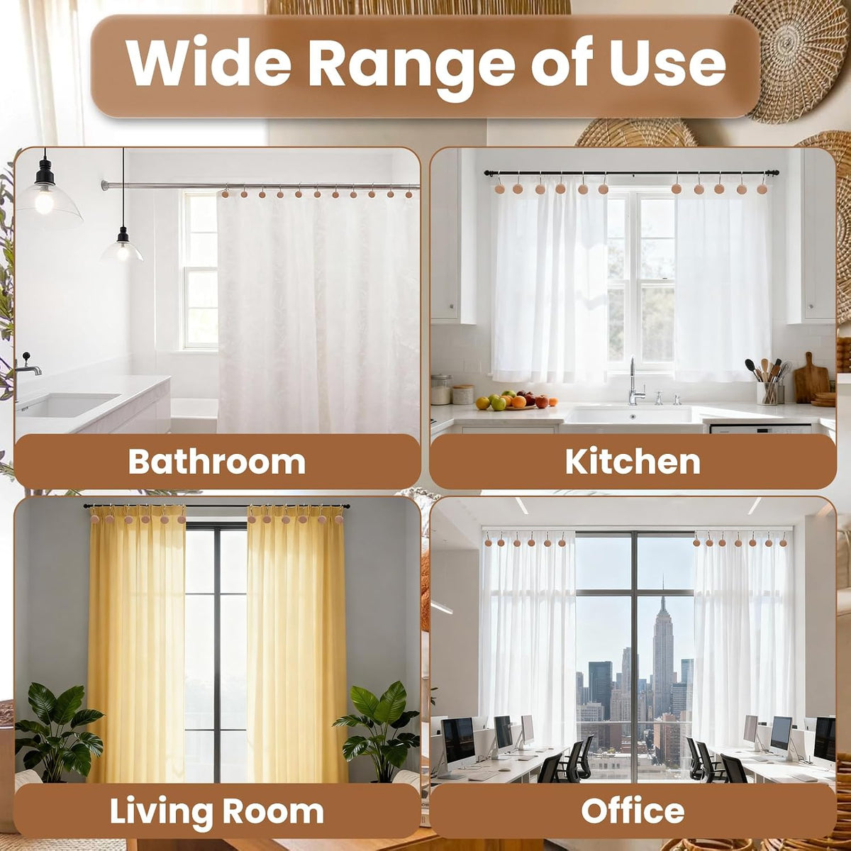 Wood Shower Curtain Hooks Rust Proof, Boho Shower Curtain Hooks Decorative, 24 Pack Shower Hooks for Shower Curtain, Shower Curtain Hangers Hooks (Wood,24)