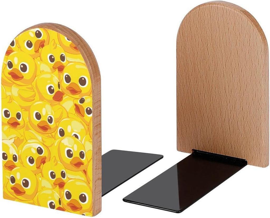 Yellow Seamless Rubber Duck Book Ends Decorative Wood Bookends for Shelves Kids Room Desk Home Office Book Stoppers for Magazines,Books, DVDs, 1 Pair/2 Pieces(5x3.1 in)